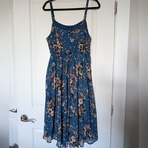 Blue Chiffon Floral midi dress